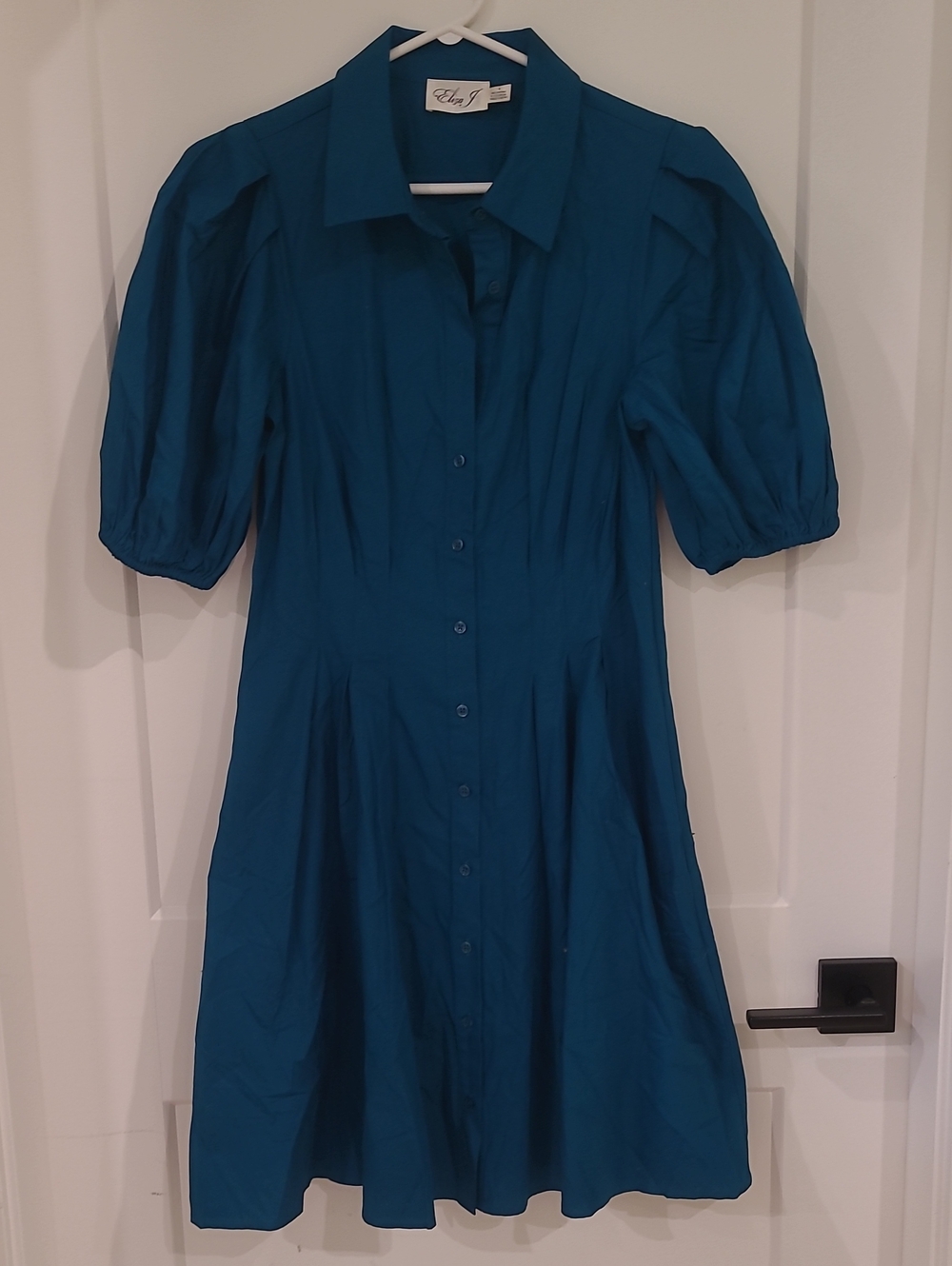 Eliza J Teal Midi Shirt Dress with Puff Sleeves